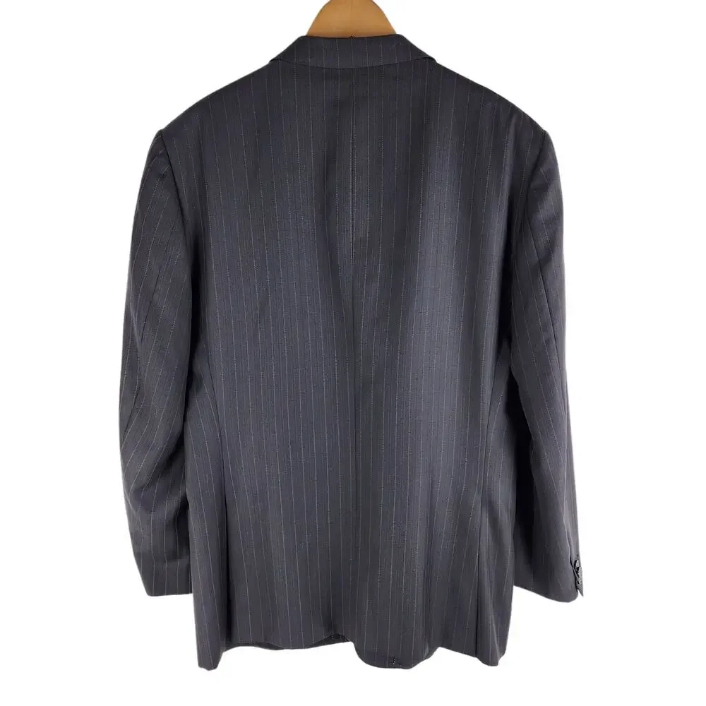 Zegna 100% Wool Pin Stripe Blazer Black Double Vent Three Button Size 46R